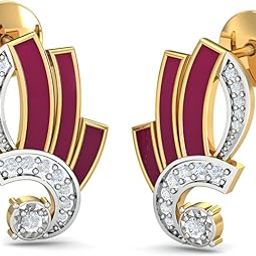 14KT Yellow Gold Diamond Swing Enamel Stud Earrings for Women-image-5