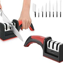 UrbanBite Knife Sharpener Tool 3 in 1 Kitchen Tool Sharpener with Easy Grip Handle and Non Slip Rubber Base 3 Stage Sharpening for Ceramic Knives Fruit Slicing Chef's Knife Bone Cleaver and Scissors-image-57