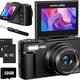 4K Digital Camera for Photography, Compact Point and Shoot Camera for YouTube, 64MP Vlogging Camera with 18X Digital Zoom, 3" 180° Flip Screen, 32GB Micro SD Card & 2 Batteries (Black)-picture-21