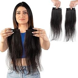Capilus Natural Human Hair Clip-In Side Patches (Natural Black, 14 inch) Extensions for Women & Girls | 100% Indian Human Hair Volumizer.-10