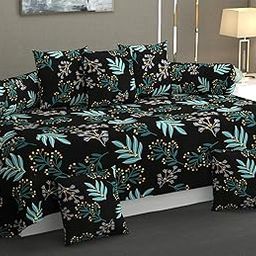 ZCI Cotton Diwan Set (1 Single Bedsheet, 2 Bolster Covers, 5 Cushion Covers) (Black Green)-image-36