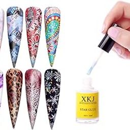 THR3E STROKES Star Glue,Nail Art Glue, for Foil Sticker Nail Transfer Tips Decorations Adhesive White 16 ML/Bottles-50
