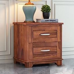SRB FURNITURE sheesham Wood Bedside Table (Brown, 2 drower)-24
