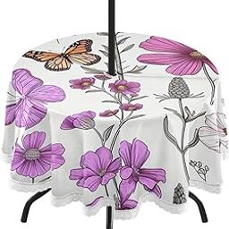 Wajiw 60 Inch Indoor Outdoor Round Tablecloth with Umbrella Hole and Zipper Waterproof Patio Table Cover for Camping Dining Room Party Outdoor Picnic,Wildflowers-image-87