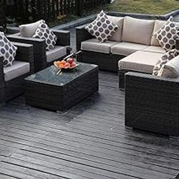 Rattan, Iron, Metal Brisbane Outdoor Cane Sofa Set with Cushions - Black-image-39