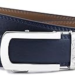 FALCON Blue Leather Belt For Men (Free Size Fits Up to 44 Inch Waist) Ratchet Straps, Unique Magnetic Auto-lock Buckle Belts For Men Leather Original Buckle (Blue Belt, Silver Glossy Buckle)-image-65