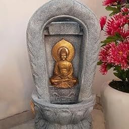 Shawshank Decor Items Water Fountain Gold Temple Buddha Fiber Water Fountain for Living Room Home Decor Garden Patio Deck Porch - Yard Art Decoration Gift Gifting with LED Lights Water Pump-image-6