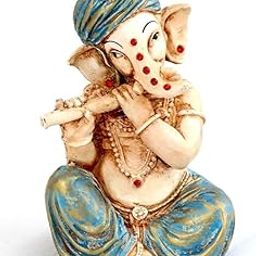 PRIYANKA CREATIONS Antique Finish Lord Ganesha Playing Basuri for Decorative Purpose Decorative Showpiece - 15 cm (Polyresin, Multicolor)-image-34