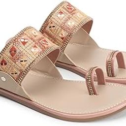 Kolhapuri Chappal Women, Ethnic Slippers with Stylish Design, Open Toe Ring Strap, Cushioned Footbad-image-3