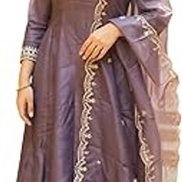 indo era Women's Silk Blend Ethnic Motifs Embroidered Anarkali Floor Length Kurta with Pant & Dupatta Set (IEAI9544)-picture-18