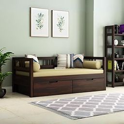 SONA ART & CRAFTS Sheesham Wood Sofa Cum Diwan | Wooden 3 Seater Sofa for Living Room | Three Seater Cushion Sofa Cum Divan | Wooden Couch with Drawer Storage | Walnut Finish-3
