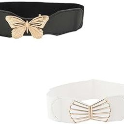 Women Cotton Waist Belts | Elastic Stretchy Wide Belts for Dress, Coat, Jumpsuit | Combo Pack of 2 (White and Black) (KnS028)-image-41
