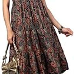 New Rayon Floral Printed Flared Midi Dress for Women | Women Calf Length Dress-image-41