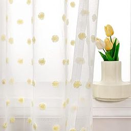 MYSKY HOME Pom Pom White Sheer Curtains for Girls Bedroom Mustard Yellow Curtains for Nursery 84 Inch Long Living Room Curtains 2 Panels Light Filtering Rod Pocket Window Drapes 52 x 84 inch-23