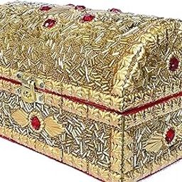 BitKnots Wooden Jewelry Box or Storage Chest With Handmade Traditional Moti Work For Gift Item (20X13X12 CM, Golden)-image-63