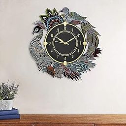 CAPIO ART Wooden Handicraft Peacock Theme Wall Clock | Round Quartz Analog Decorative Mounted Clock for Home & Office | Stylish Antique Design Wall Art for Gifting | 13 Inch (Multicolor_7)-10