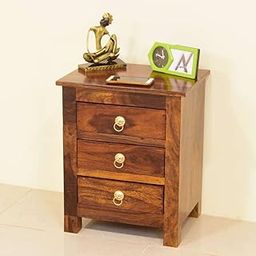 Wooden Bedside Table for Bedroom 3 Drawer Storage for Bedroom | Side Table with 3 Drawers Storage for Living Room | Sheesham Wood Honey Finish-21
