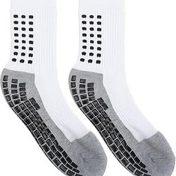Football Socks with Towel Lined Sole, Anti-Slip Soccer Socks for Men & Women Basketball, Training & Sports Performance, Elite Grip Technology(1 pair white socks)-99