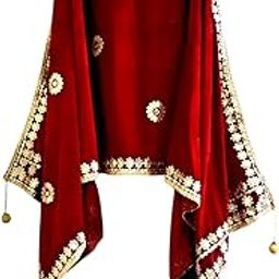 Velvet Embroidered Gotapatti Work Regular Ritual Fancy Dupatta Chunni For Ladies and Girls Length 2.25m Width 70cm-image-5