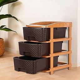 Kuber Industries Plastic 3 Tier Multipurpose Modular Drawer Storage Rack | Kitchen & Home Essentials Organizer Storage Box Cabinet | Almira Set for Stationary, Kitchen, Cosmetic | Chocolate Brown-3