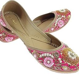Women's Bergenia Gold Genuine Soft Leather Embroidered Jutis | Bite and Pinch Free Jutti | Punjabi Formal Juttis | Girl's Wedding Flat Ladies Mojari | Formal Ethnic Juti |-image-88