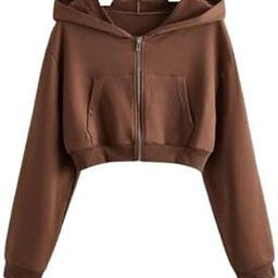 2 Pc Collection Casual Wear Solid Crop Zipper Jacket Hooded Neck Full Sleeves Fleece Regular Fit Hoodie for Women (X_Large, Brown)-image-53