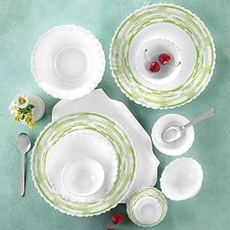 Larah by Borosil Silk Series Aura Opalware Dinner Set with Steel Spoon | 33 Pcs for Family of 6 | Microwave & Dishwasher Safe | Bone-Ash Free | Crockery Set for Dining & Gifting | Plates & Bowls-5