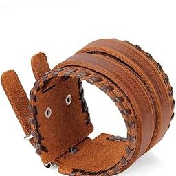 Double Leather Buckles Bracelet Wide Belt Wristband Cuff Bracelet Mens Coffe-image-21