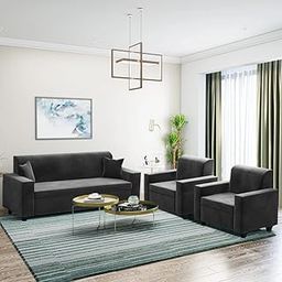 FURNY Wonders 5 Seater 3+1+1 Fabric Sofa Set for Living Room (Dark Grey)-image-22