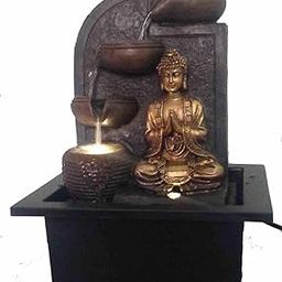 GOLDILUXE Buddha Statue Indoor/Outdoor Table Top Water Fountain for Home Decorative Vastu Figurine - Religious Murti Gift Item/Temple/Office Decorative Showpiece - 26 cm (Polyresin, Gold)-0