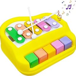 VGRASSP 2 in 1 Small Xylophone and Piano Toy for Kids with Colorful Keys and Drum Sticks - Musical Instrument Toy for Baby and Toddlers - Yellow-21