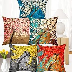CIDIZY Jute Tree Floral Cushion Covers, 18 x 18 Inch or 45cm x 45cm, Multicolour, Set of 5-image-38