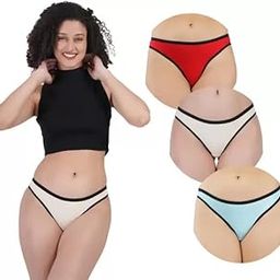 Women's Cotton Bikini Panties, Pack of 3, Pink and White with Black Trim, Classic Style-picture-54