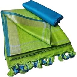 HAIDER ALI Bhagalpuri Linen Cotton Saree for Women |Linen Slub Ethnic Wear Saree For Women's (With Blouse) |-image-34