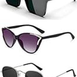 Unisex combo offer pack of 5 shades Unisex Fashion Sunglasses Set, 5 Pairs, Metal Frame, Black and Silver - Combo5-9440-image-71
