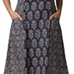 Navy Blue Ethnic Motifs Printed Panelled Midi Dress-image-1