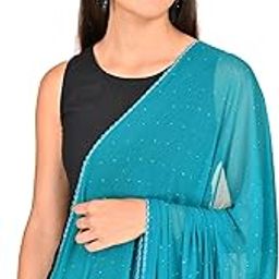 Chiffon Dupatta for Women's| With All Over Designer Ditsy Swarovski Work and Matching Scallop Lace|Perfect Ethnic Wear, Casual Wear| 2.3 Meters-12