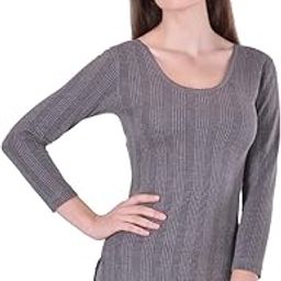 Women's Cotton Round Neck 3/4Th Sleeves Charcoal Melange Upper/Top/Snug Fit Vest Thermal - Pack of 1-image-98