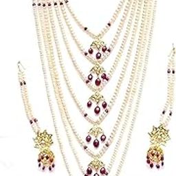 White and Red Metal Necklace, Haar with Earrings for Women and Girls-image-45