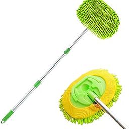 NIKAVI Microfiber Chenille Car Wash Brush Mop Kit Mitt with Long Handle Car Cleaning Supplies Kit Duster Powder Coating (Green) 97 cm (97 CM)-image-29