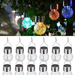 Hanging Solar Powered LED Light with 7 Color Auto-Changing, Cracked Glass Ball Light, Waterproof Outdoor Christmas Decorative Lantern for Garden, Yard, Patio, Lawn (Colorful, 12)-image-18