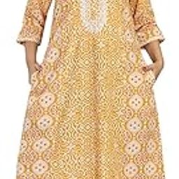 Women's 3/4 Sleeve Printed Round Neck Embroidered Long Nighty (EN-146)-image-39