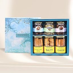 Sugar and Spice Gift Hamper Box | Almond Dragee, Hazelnut Dragee, Sugar free Atta Cookies, Salty Cookies, Cheese Crackers, Super Seed Mixture | Premium Festive & Corporate Gifting Hampers | Marble IRIS Celebration Gift Hamper-image-0