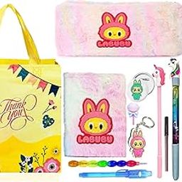 SHUDAUSHI Monster Doll Stationery Combo Gift Set for Kids 14-Pcs with Pouch/Diary/Pen/Ruler Set & More Stationery for Girls Party Favors,Birthday Gift for Kids Pencil Pouch with Rakhi Gift (Style 1)-image-86