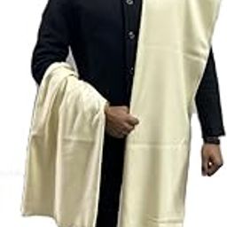 Men's Plain Woollen Dhariwal Lohi/Shawl, Wool Solid Shawl, Polyster Wool Blend Woven Men Shawl (Cream)-picture-2