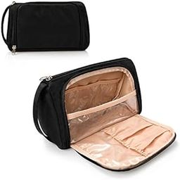 Small Makeup Bag, Makeup Pouch, Travel Cosmetic Organizer for Women and Girls (Oxford Cloth, Black)-image-11
