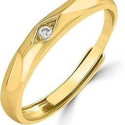 925 Sterling Silver Cubic Zirconia Gold Plated Adjustable Ring for Men | Gift for Men and Boys | With Certificate of Authenticity and 925 Hallmark-image-40