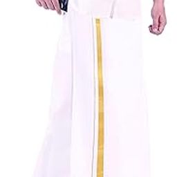 Men's Cream colour Fine Quality Welcro Pocket Jari Cotton Double Dhoti (PC-VEL-PKT-DBL-CREAM-SS-)-image-37