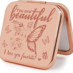 PDOZV Small Compact Mirror, Rosegold Square 2.8”×2.8” Metal Frame Smooth Style Double Sided Mini Magnifying 1X/2X Mirror for Purse Can be Used as Gifts for Woman (RGCn02)-35