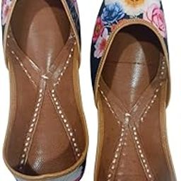 Women's Ethnic Floral Jutti-Handmade Punjabi mojaris- Traditional Slip-on Footwear- Leather Juttis Casual Comfortable & Stylish Juttis - Multicolour Design.-image-19